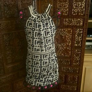 Black white halter x back keyhole cut out mini dress size medium M